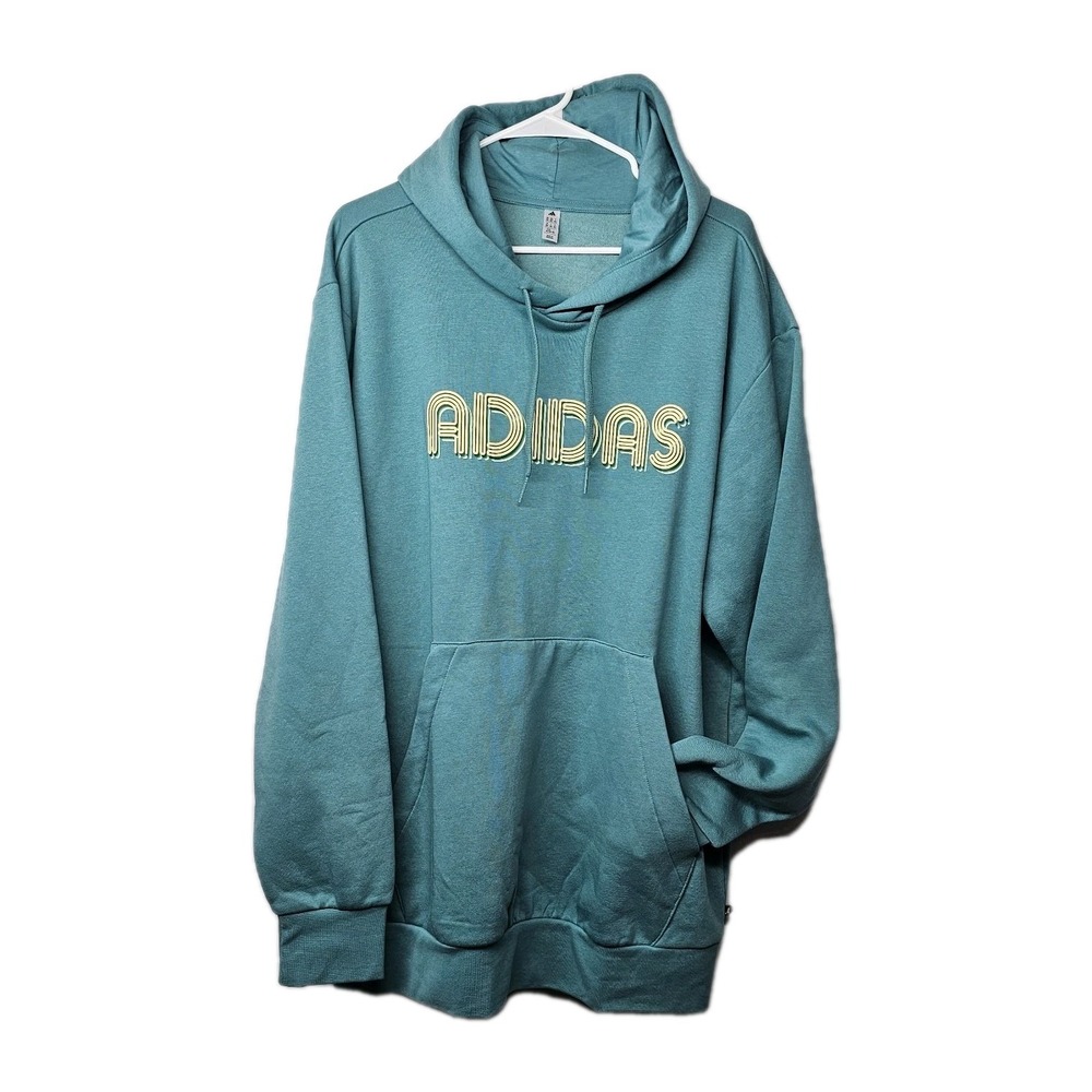 Adidas Hoodie Pullover‎ Men's XL Oversized Sweatshirt Retro Inspired Teal EUC
